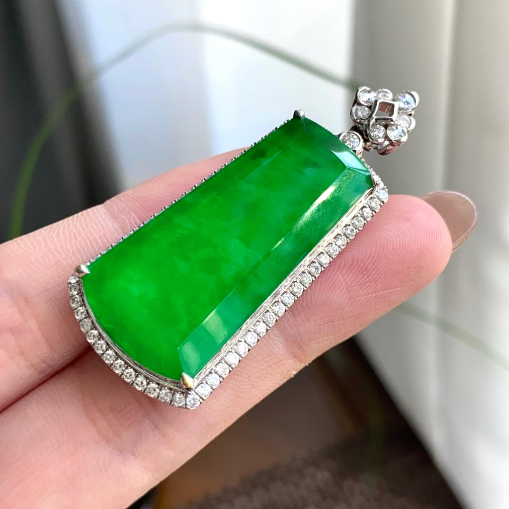 18k金钻镶冰种阳绿无事牌吊坠（yc263889）