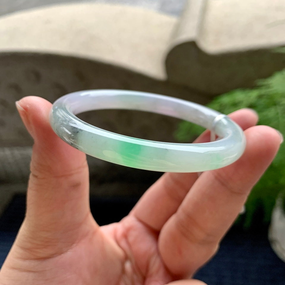 细糯种飘绿圆条手镯（55mm）（yc110748）