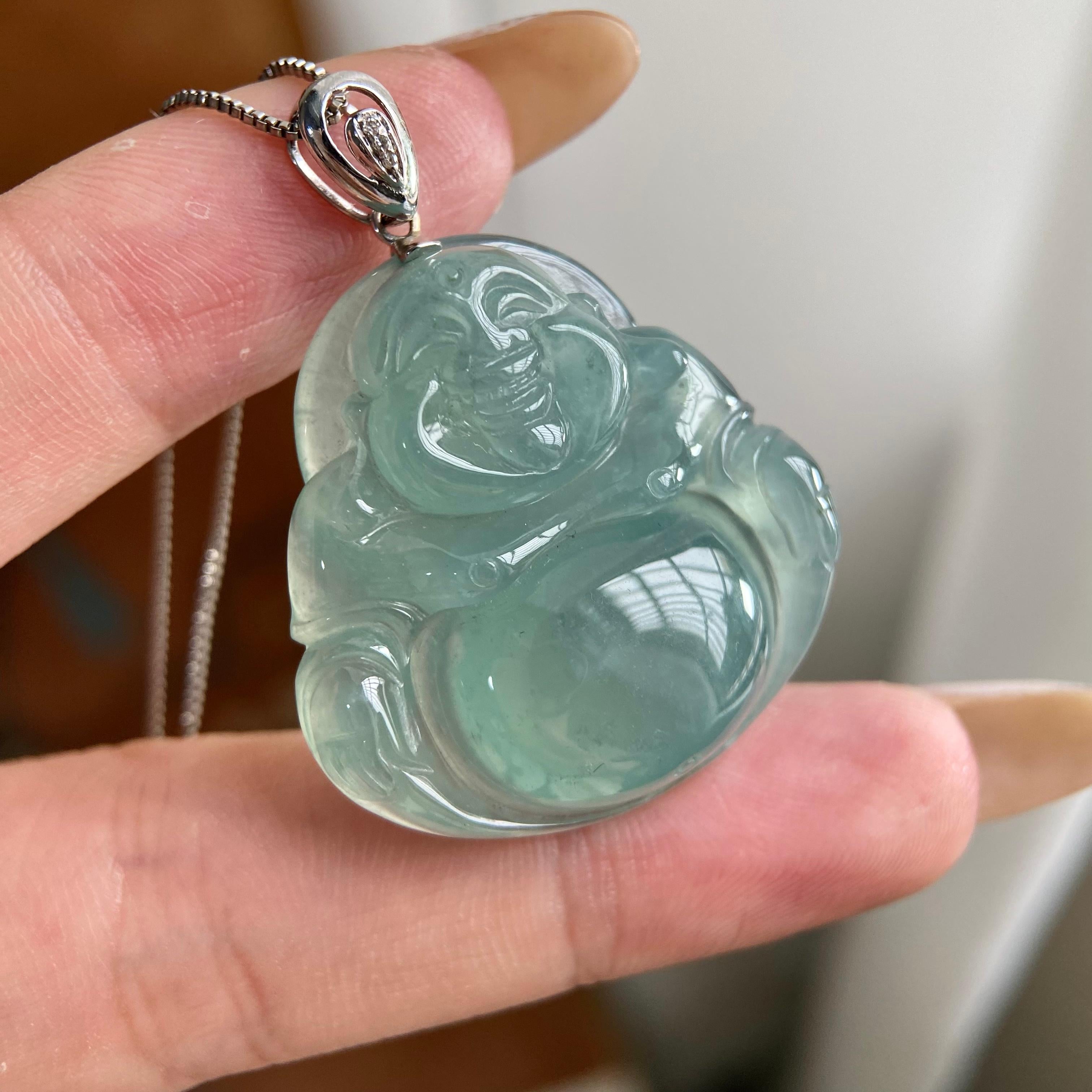 18k金钻镶冰种蓝底佛公吊坠（yc223796）