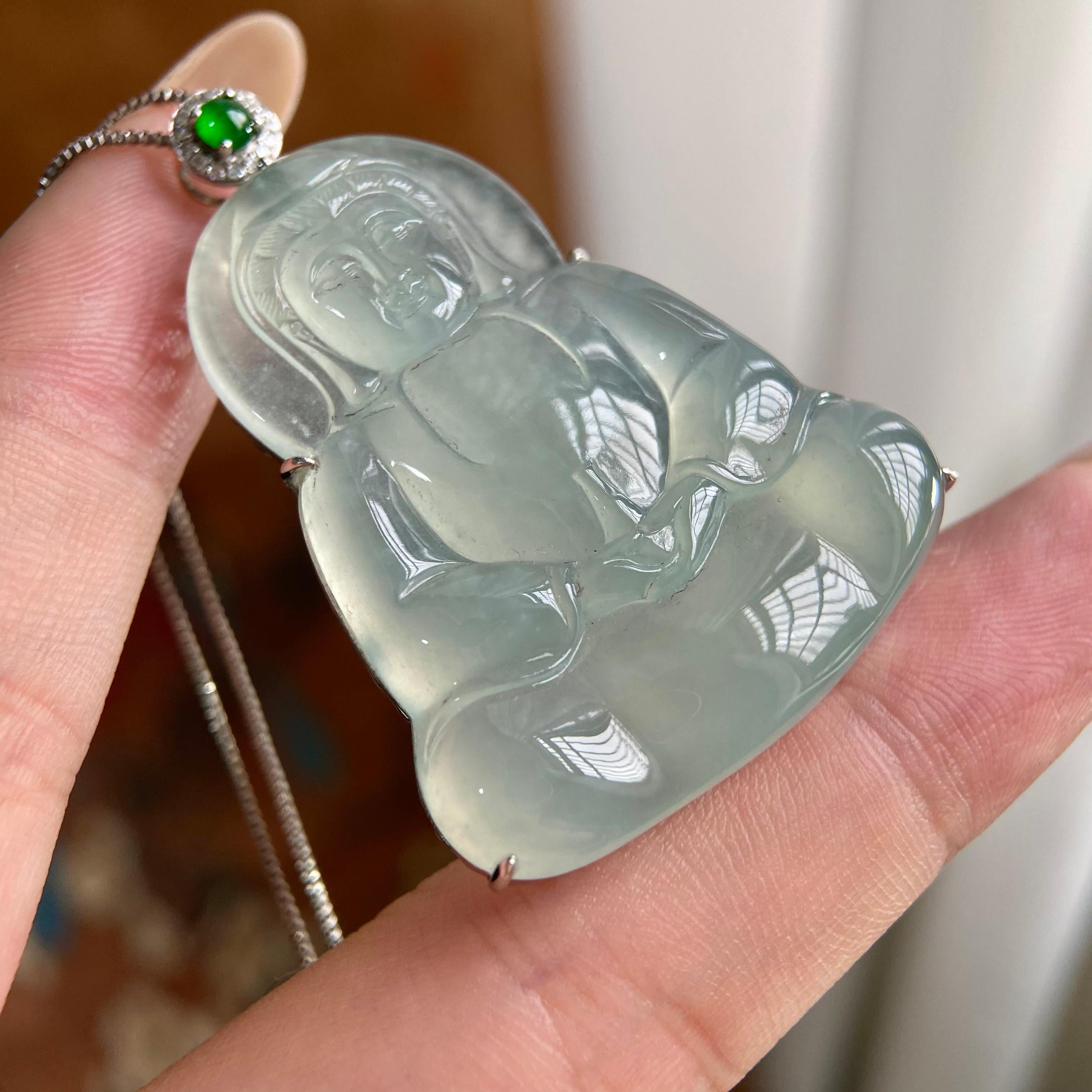 18k金钻镶冰种晴底观音吊坠（yc223931）