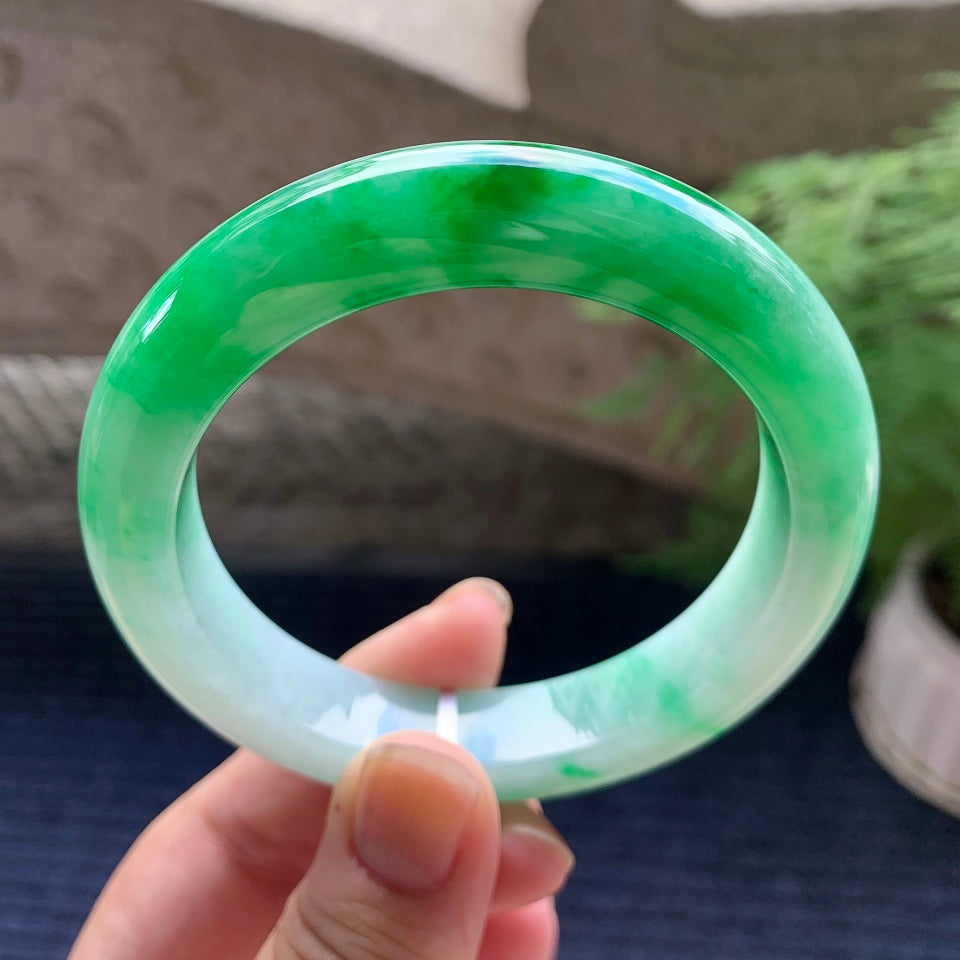 细糯种飘阳绿平安镯（58.5mm）（yc107251）