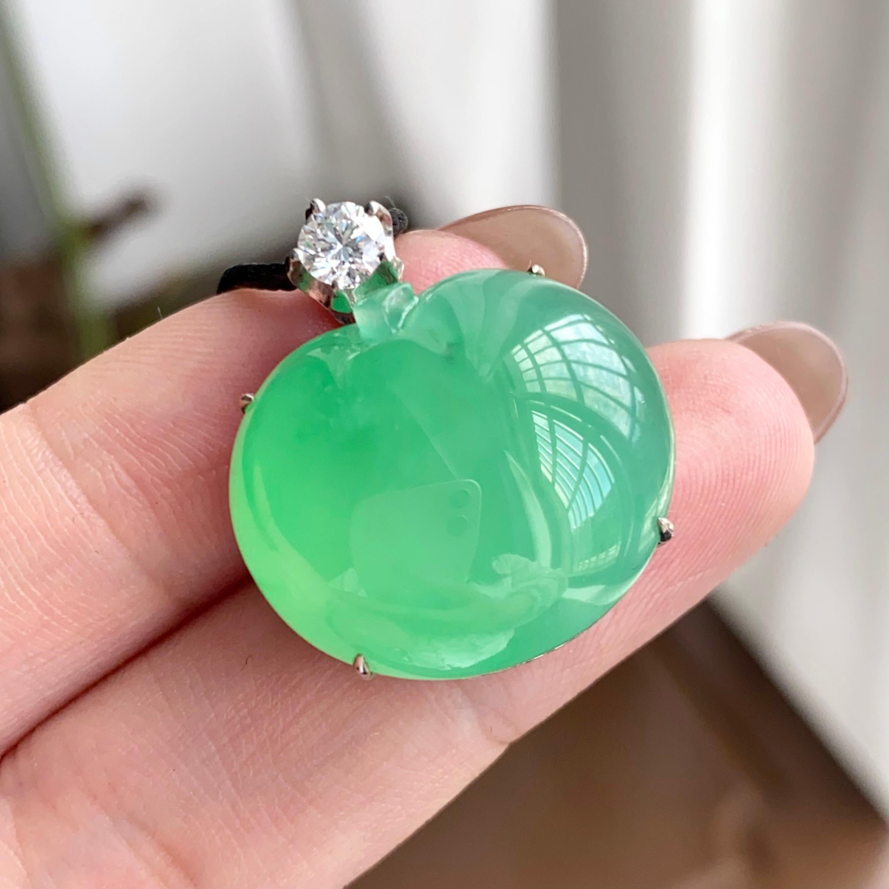 18k金钻镶冰种果绿苹果吊坠（yc258285）