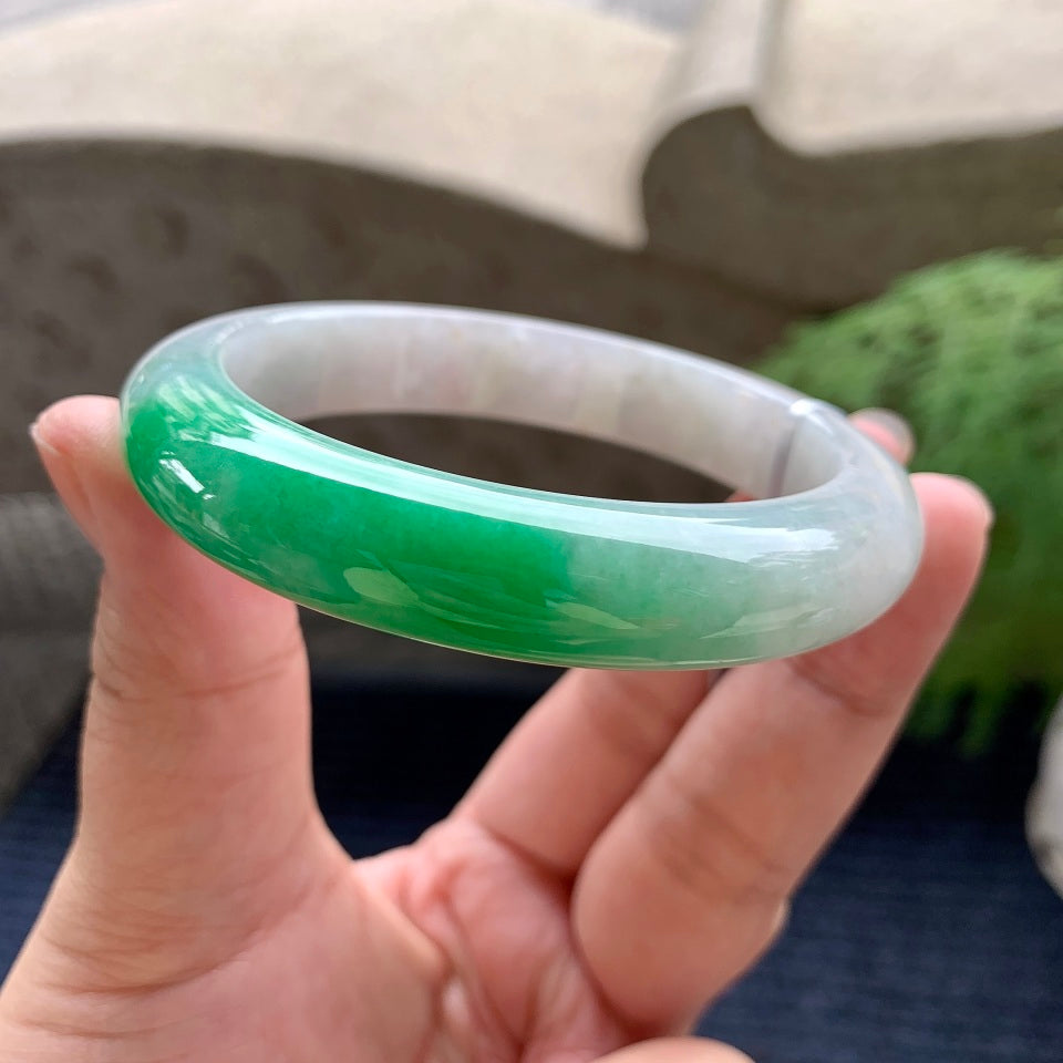 细糯种白底青平安镯（59mm）（yc116160）