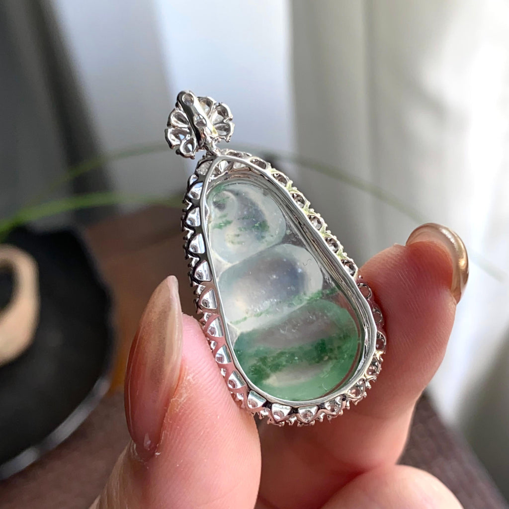 18k金钻镶冰种飘花福豆吊坠（yc263867）