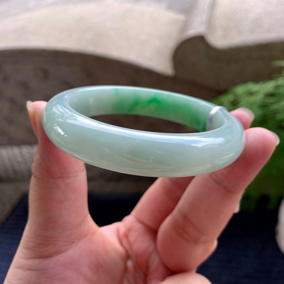 细糯种飘绿平安镯（56mm）（yc107282）