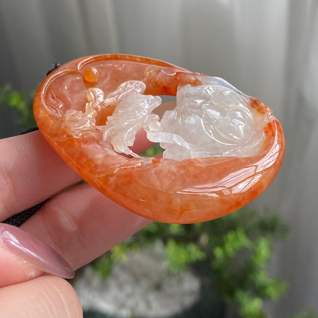 糯冰种黄翡花鸟牌吊坠（yc199628）