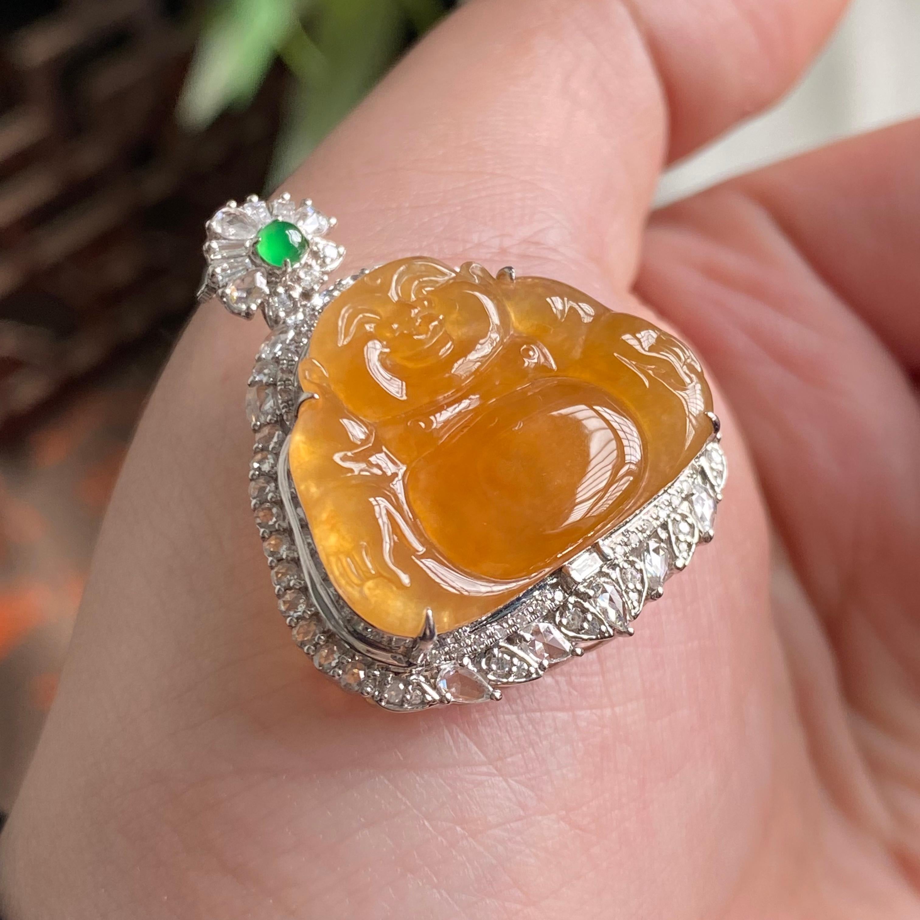 18k金钻镶冰种黄翡佛公吊坠（yc195159）