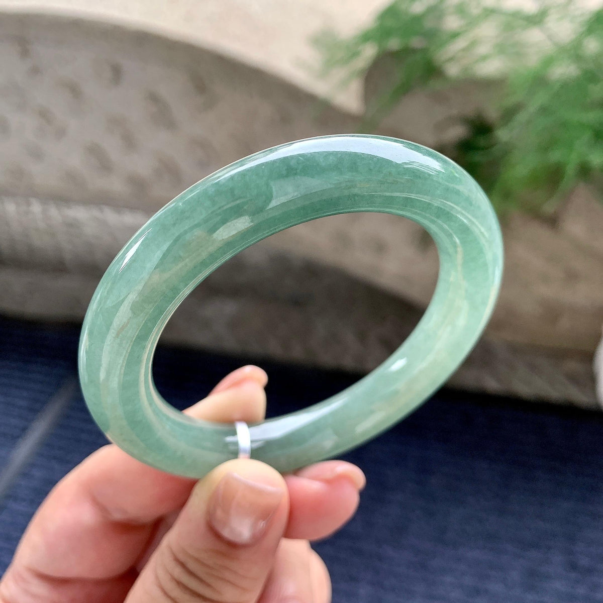 细糯种油青圆条手镯 54圈口 天然缅甸A货翡翠（yc701226）
