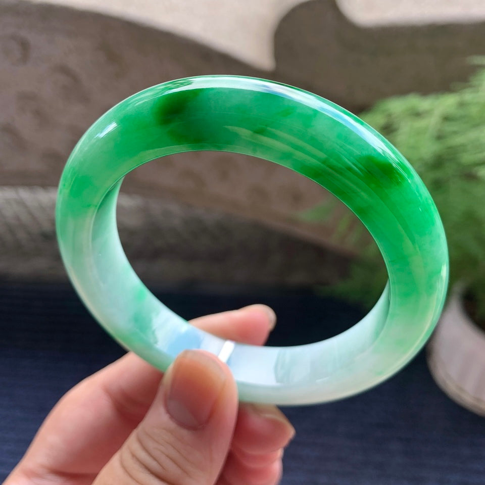 细糯种飘阳绿平安镯（58.5mm）（yc107251）