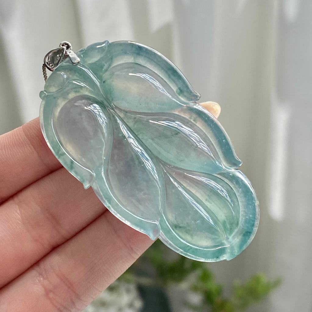 18k金钻镶冰种飘花玉叶吊坠（yc214465）