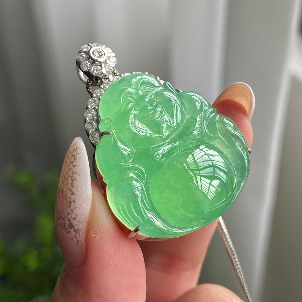 18k金钻镶冰种满绿佛公吊坠（yc206284）