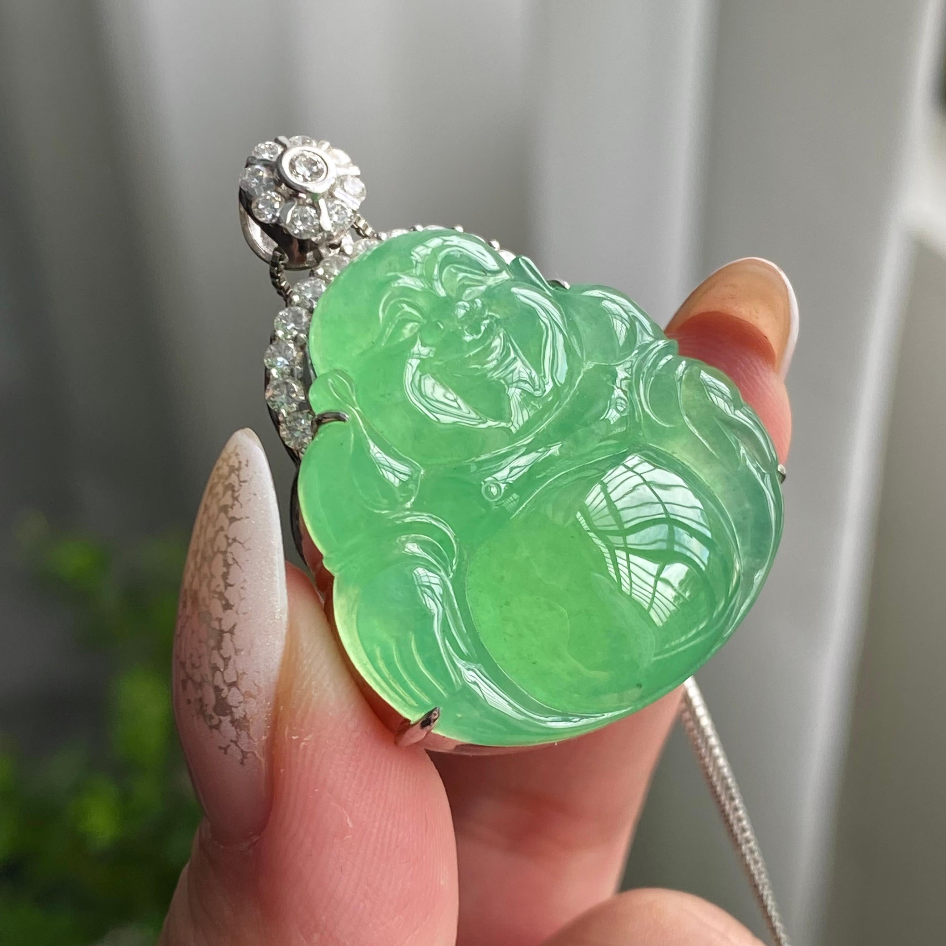 18k金钻镶冰种满绿佛公吊坠（yc206284）