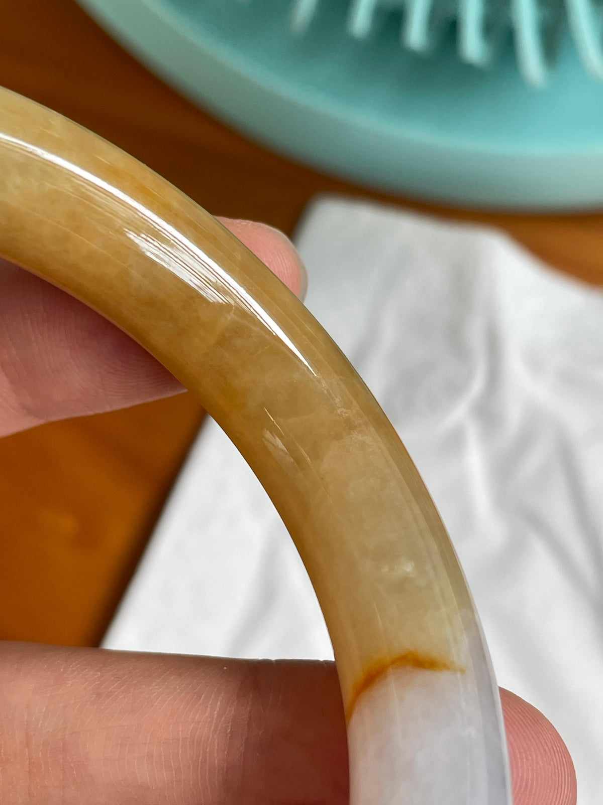 细糯种黄翡圆条手镯 55.6圈口 （yc693032）