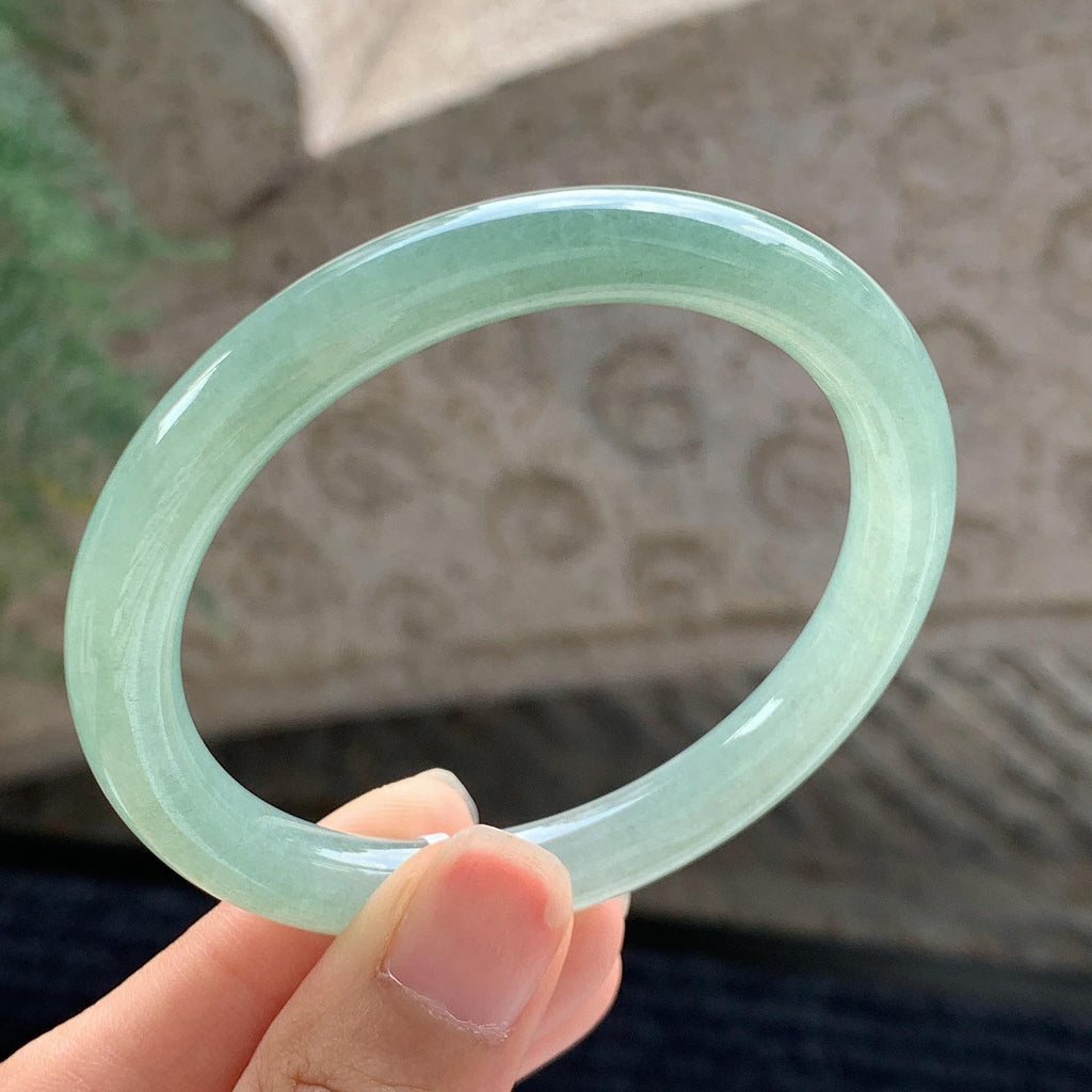 细糯种 湖水绿圆条手镯 53圈 天然缅甸A货翡翠（yc699561）
