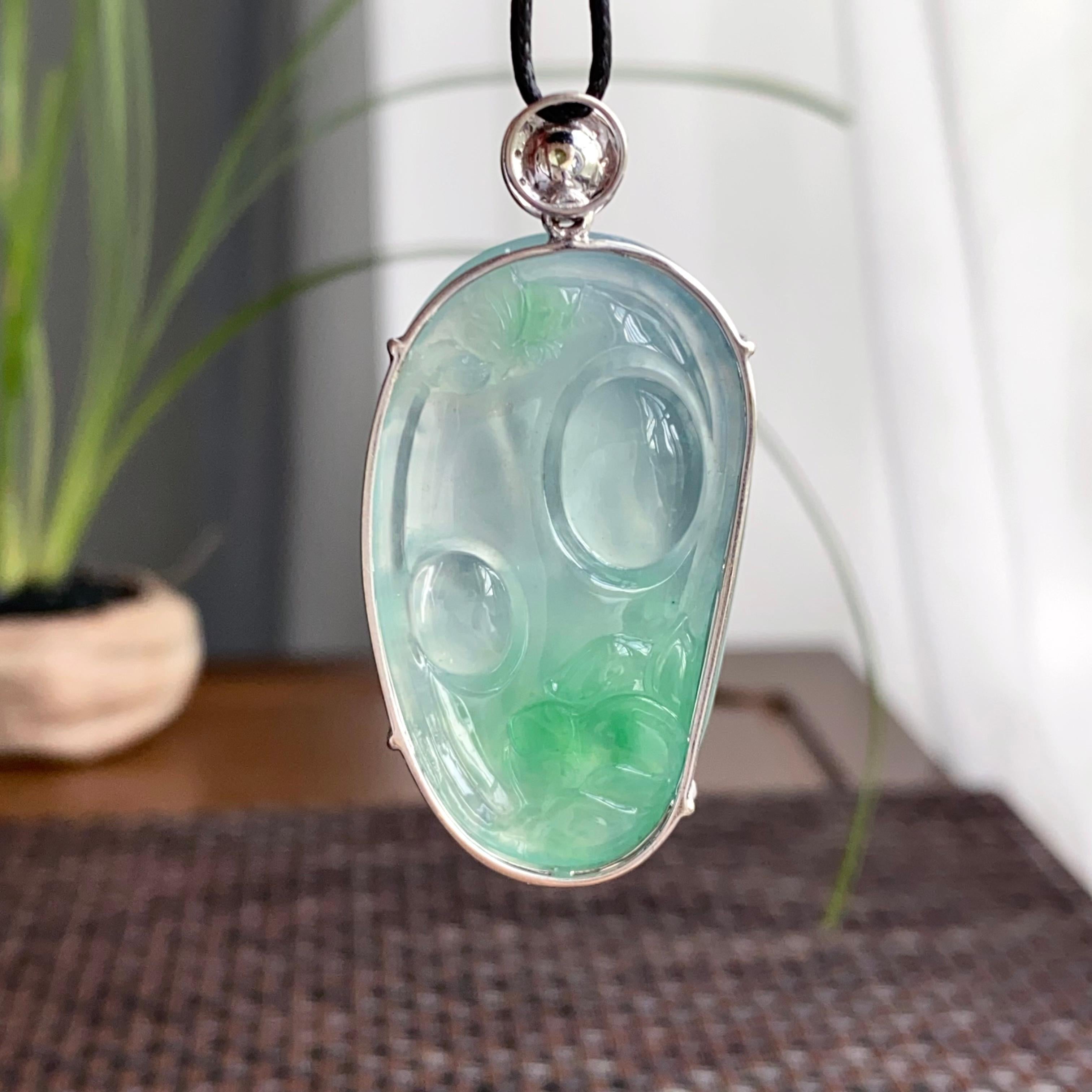 18k金钻镶冰种飘花送子观音吊坠（yc250320）