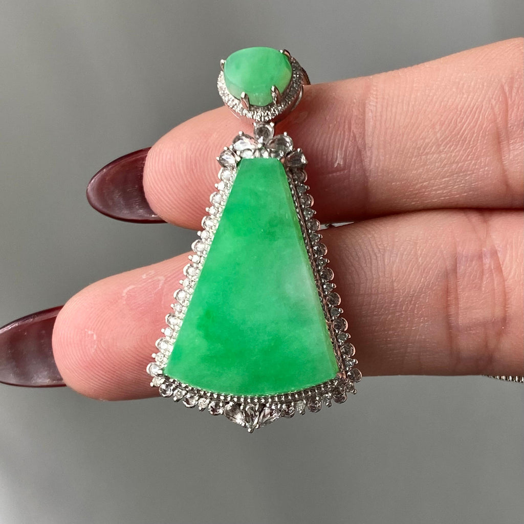 18k金钻镶冰种满绿无事牌吊坠（yc204863）