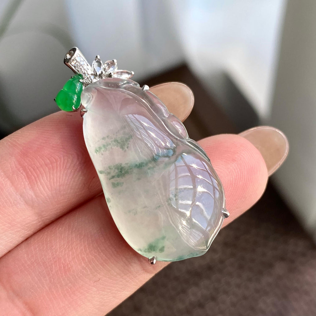 18k金钻镶冰种飘花福瓜吊坠（yc266239）