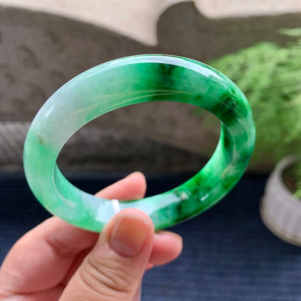 细糯种飘阳绿平安镯（56mm）（yc097824）