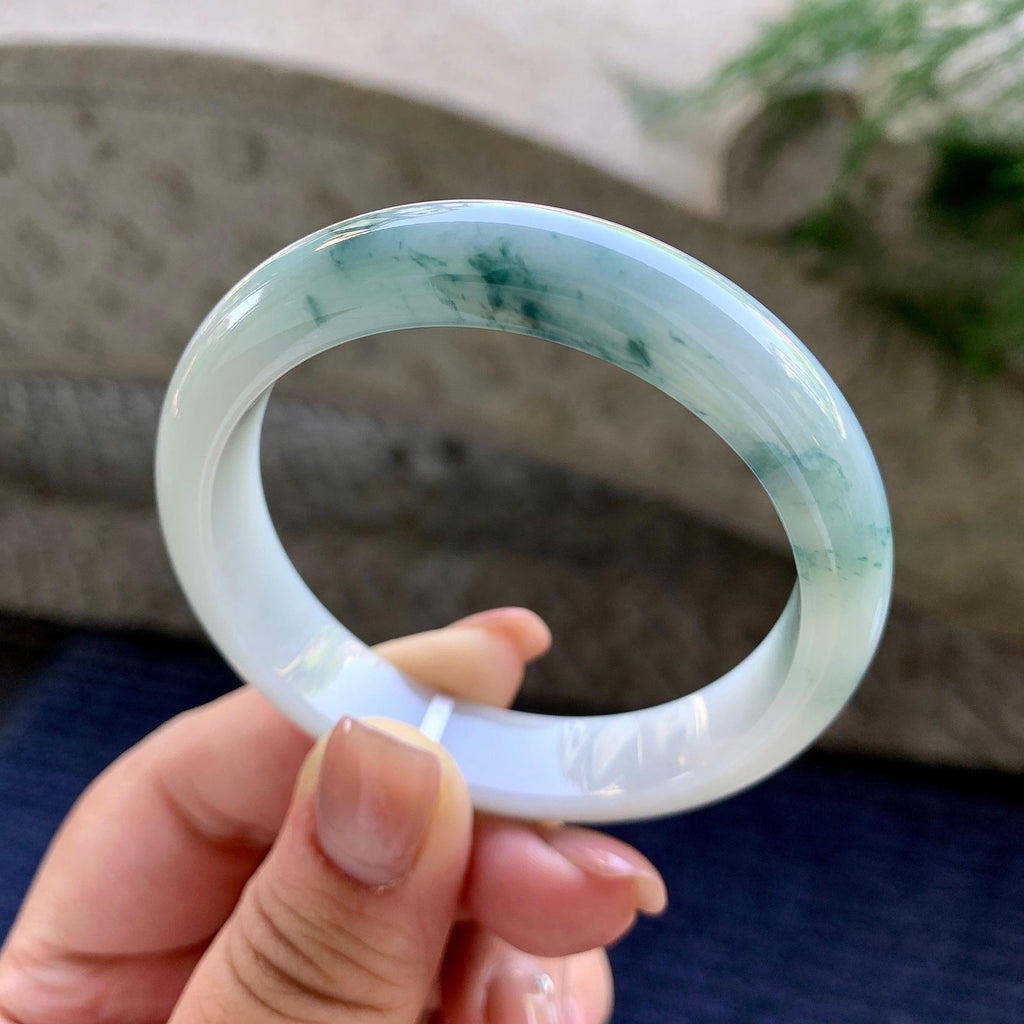细糯种飘蓝花正圈平安镯 52圈口 天然缅甸A货翡翠（yc501089）