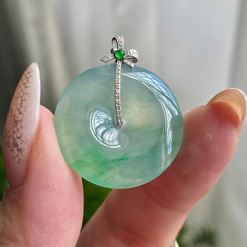 18k金钻镶冰种飘花平安扣diaizq（yc206604）