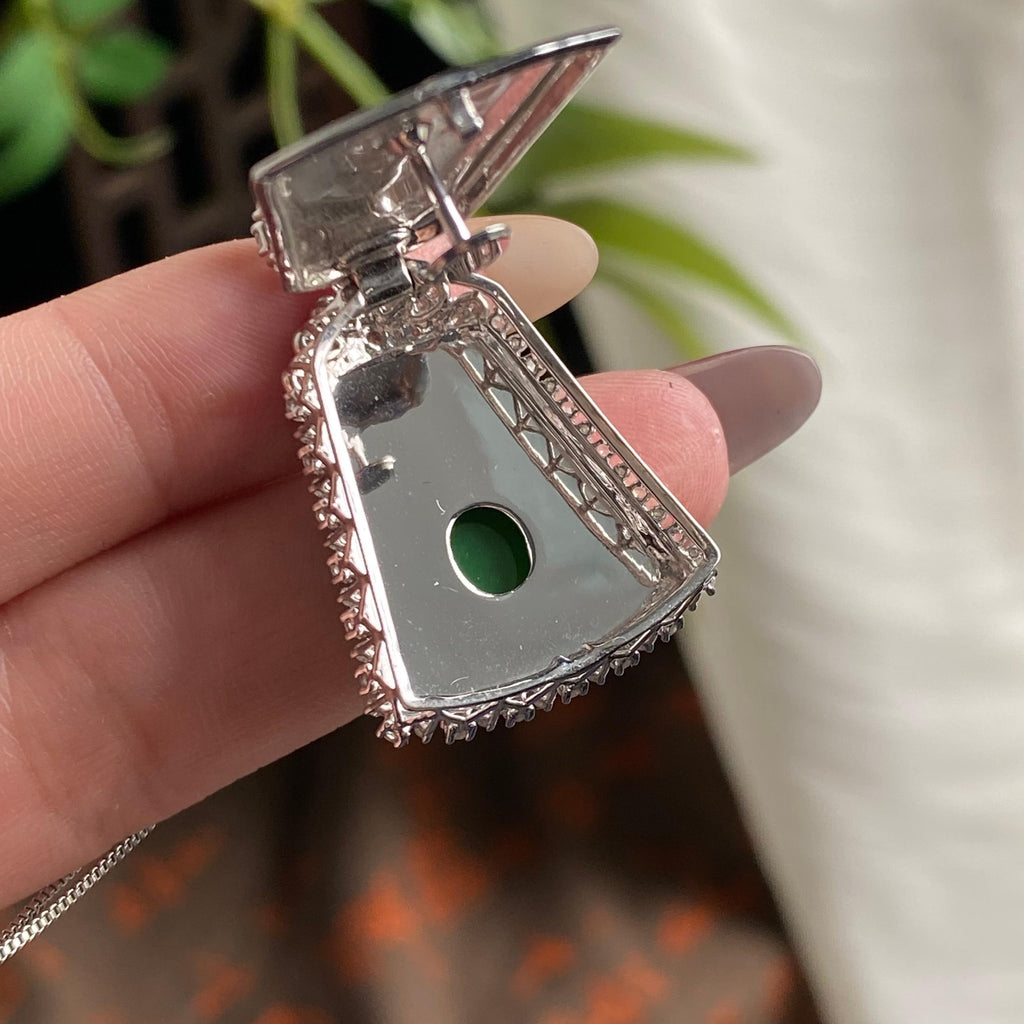 18k金钻镶冰种满绿无事牌吊坠（yc195123）