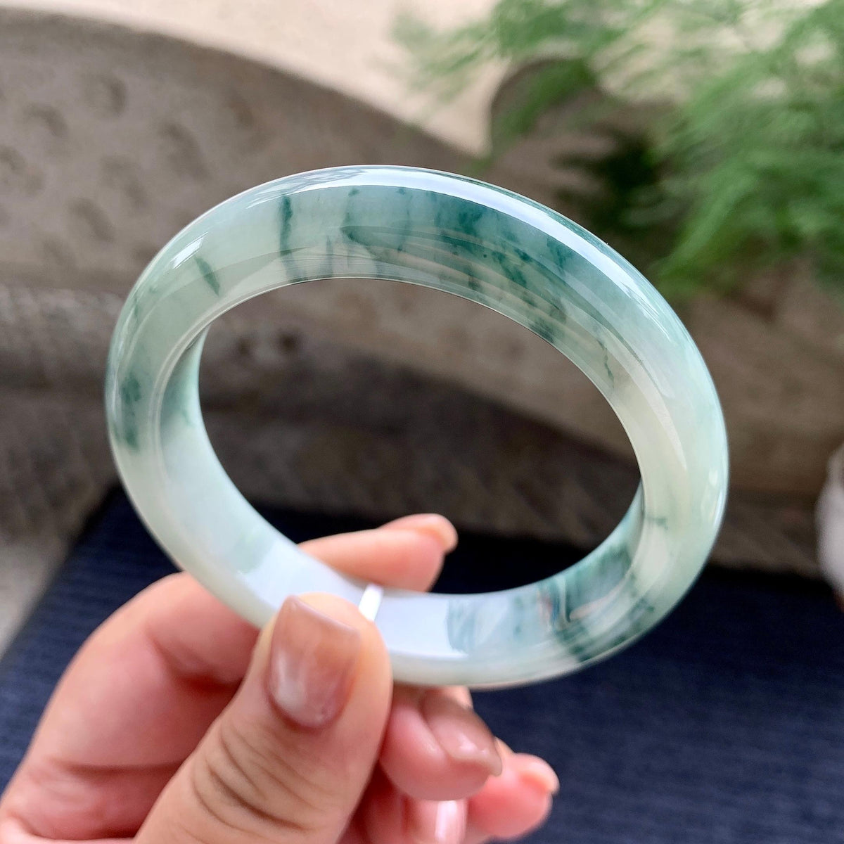 细糯种飘蓝花正圈平安镯 55.7圈口 天然缅甸A货翡翠（yc701212）