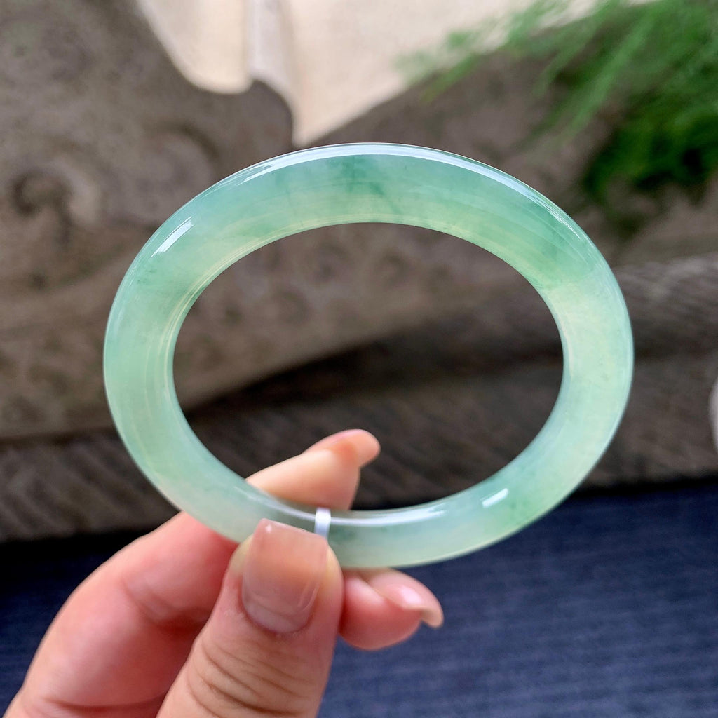 糯冰种晴底飘花圆条手镯 53.6圈口 天然缅甸A货翡翠（yc536199）