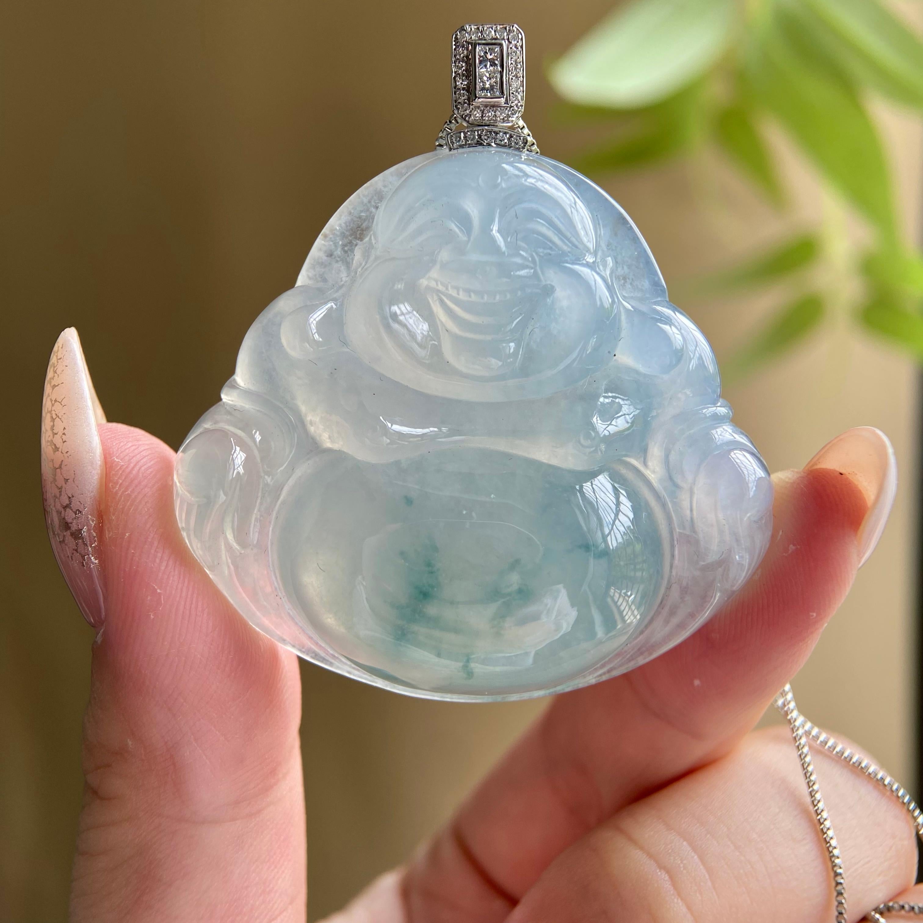 18k金钻镶冰种飘花佛公吊坠（yc207505）