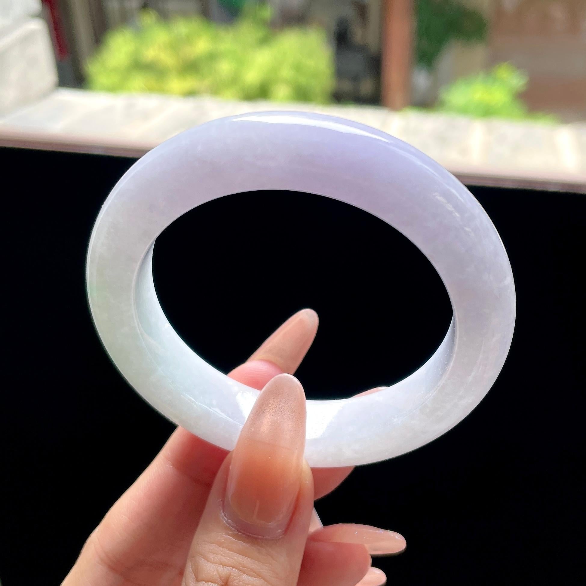 小圈口 糯种粉紫罗兰正圈平安镯 52圈 天然缅甸A货翡翠（yc522700）