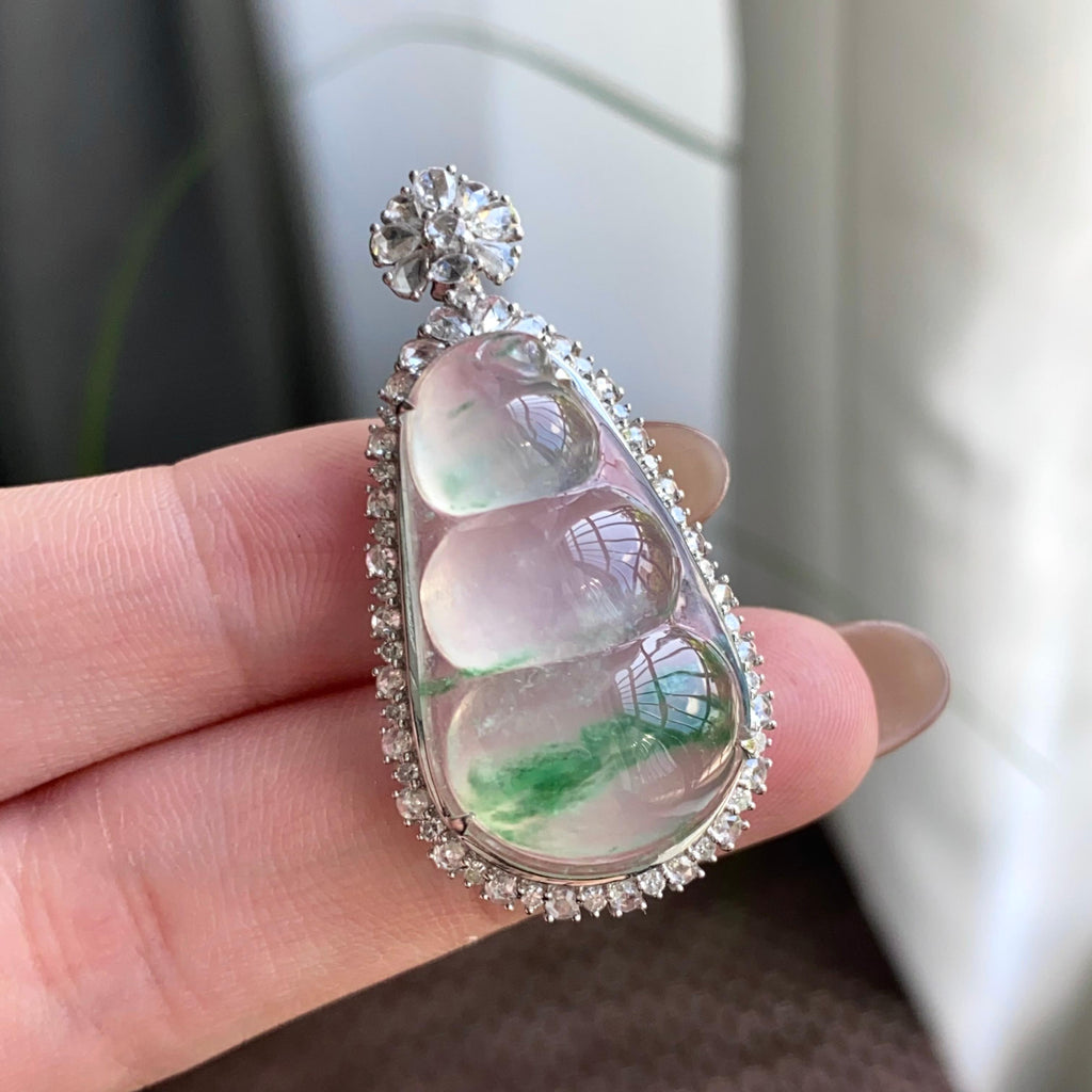 18k金钻镶冰种飘花福豆吊坠（yc263867）