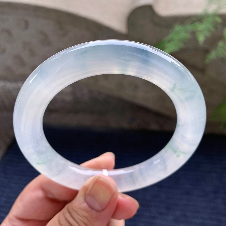 冰种飘蓝花圆条手镯（58.5mm）（yc167764）