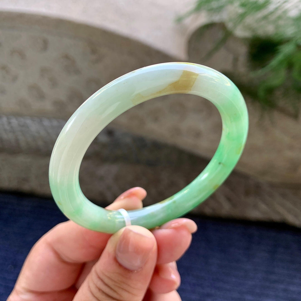 小圈口 细糯种黄加绿圆条手镯 51.4圈口 天然缅甸A货翡翠（yc501078）