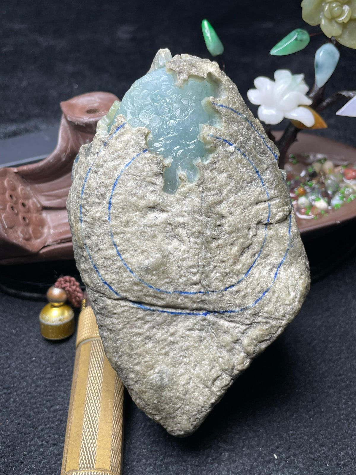 莫西沙开窗冰飘花手镯料（yc698619）