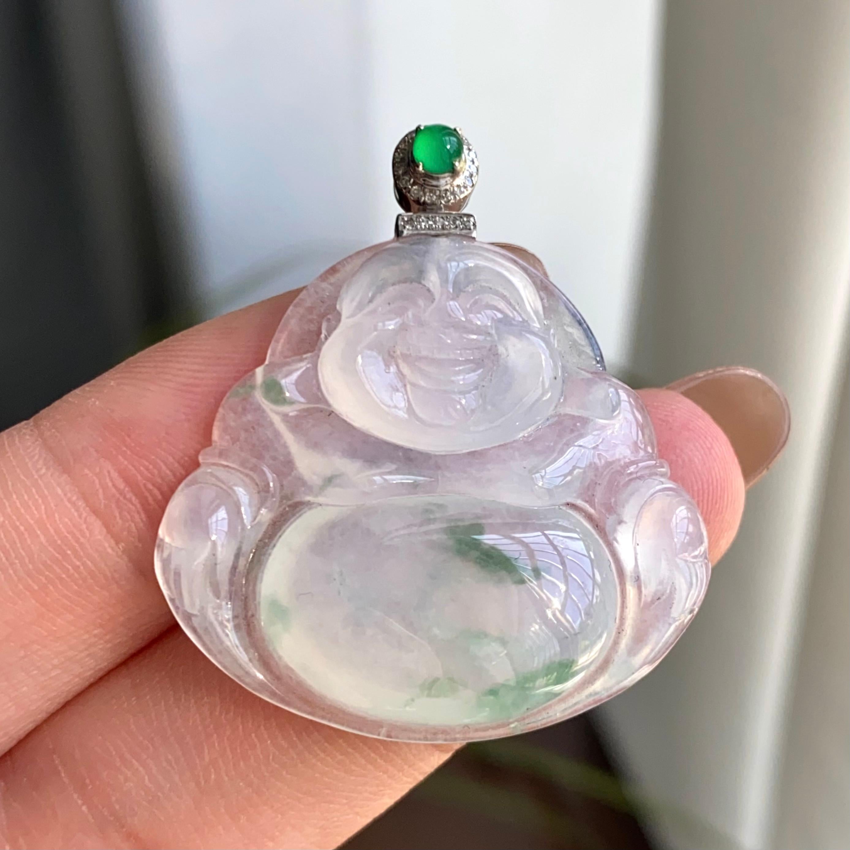 18k金钻镶冰种飘花佛公吊坠（yc263897）