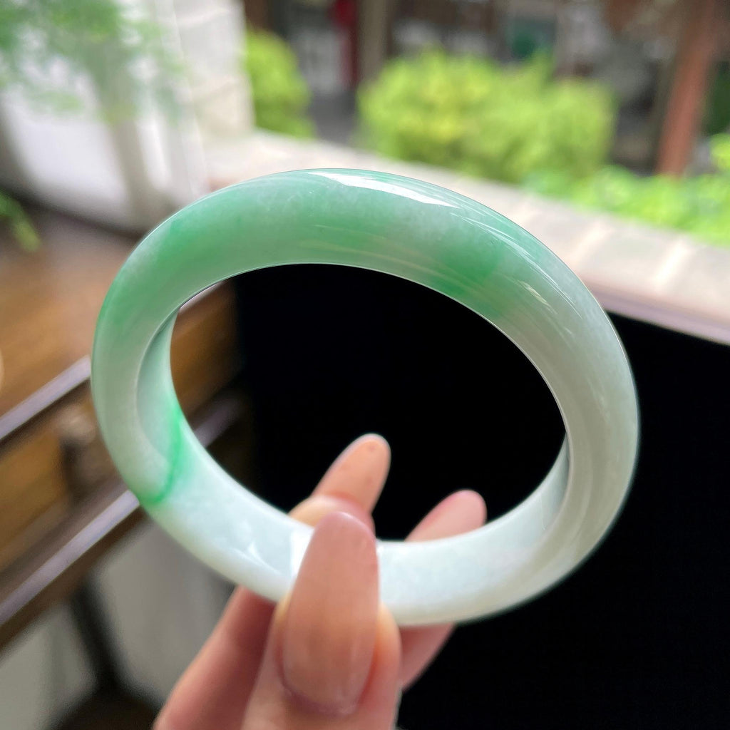 糯种阳绿白底青正圈平安镯 53圈（yc709467）