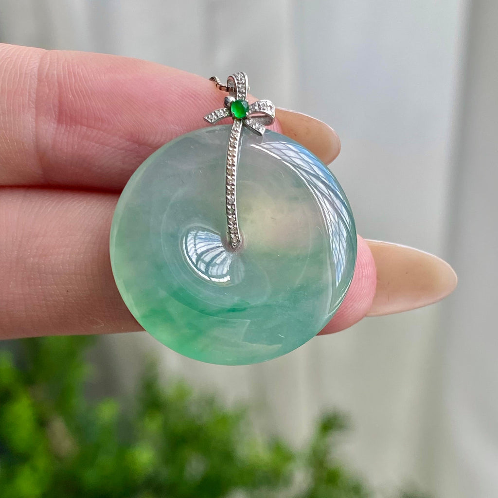 18k金钻镶冰种飘花平安扣diaizq（yc206604）