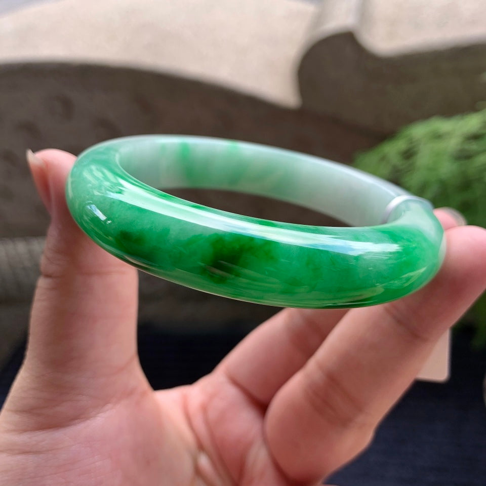 细糯种飘阳绿平安镯（58.5mm）（yc107251）