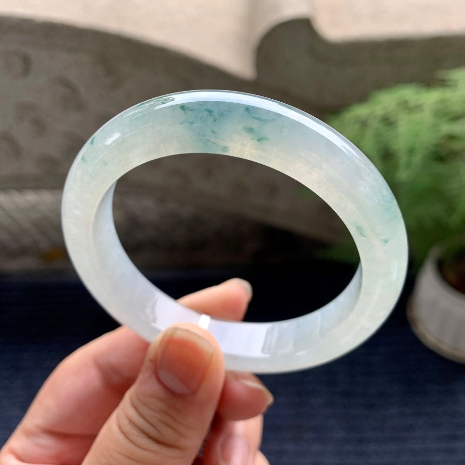糯冰种飘花平安镯（56.3mm）（yc089911）