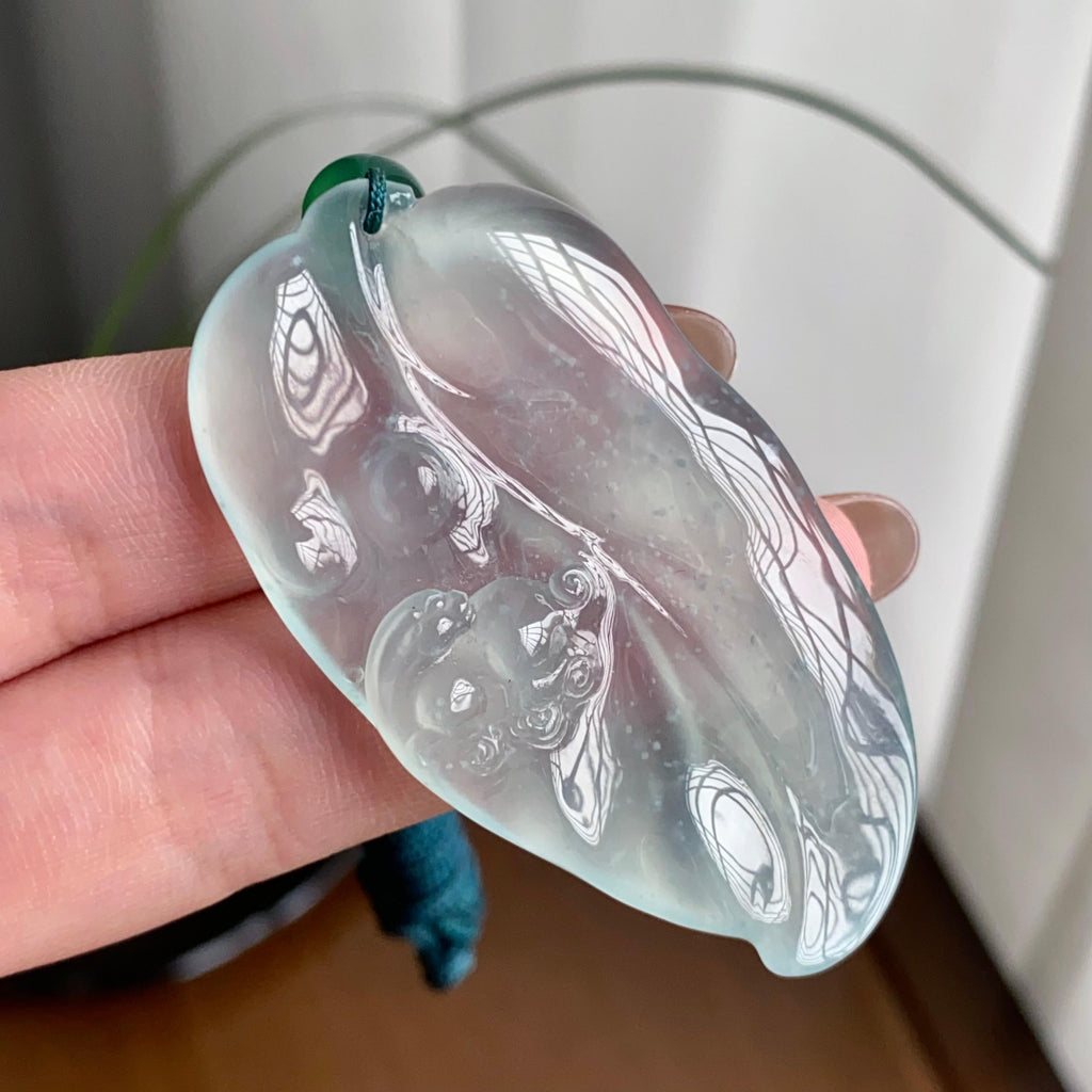 高冰种雪花棉玉叶吊坠（yc260827）