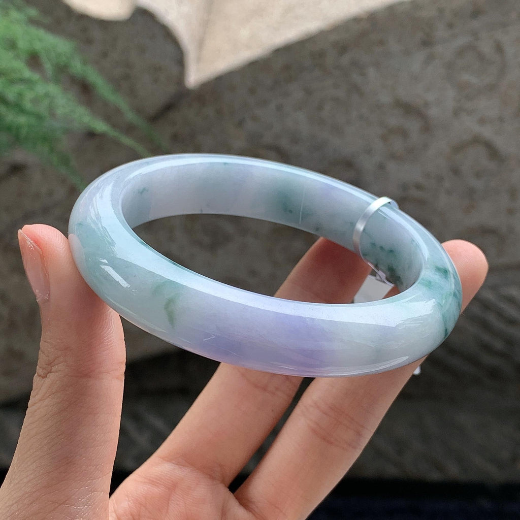 细糯种 飘花带紫正圈平安镯 58.5圈 天然缅甸A货翡翠（yc701201）