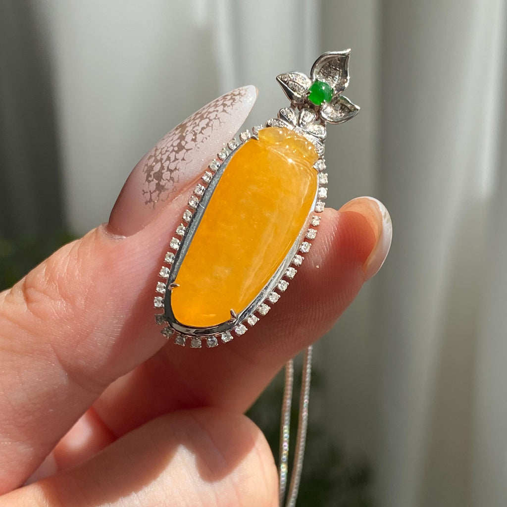 18k金钻镶冰种黄翡福瓜吊坠（yc206699）