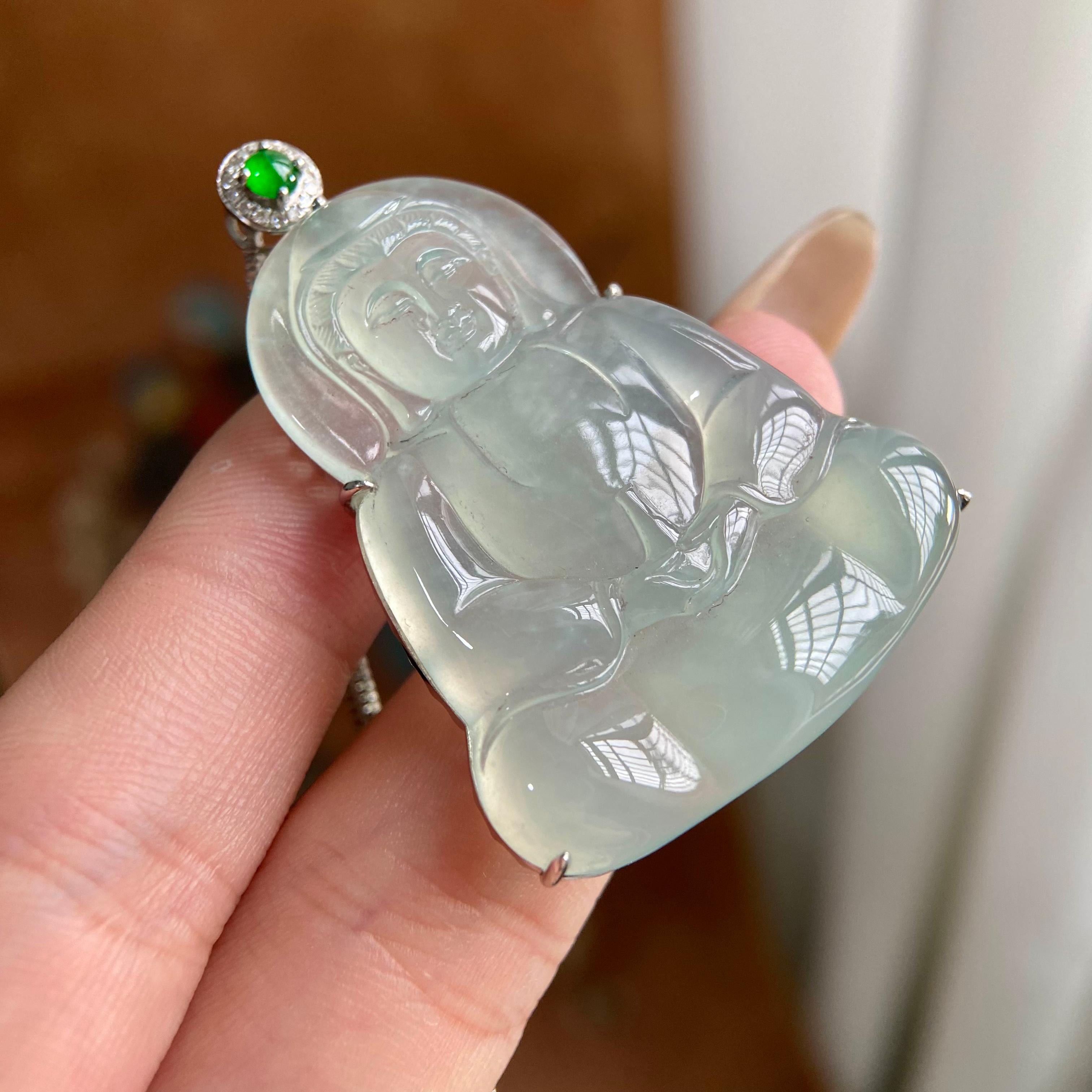 18k金钻镶冰种晴底观音吊坠（yc223931）