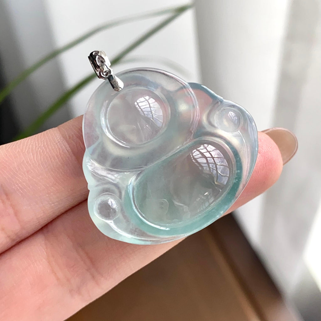 18k金钻镶冰种蓝底佛公吊坠（yc262738）