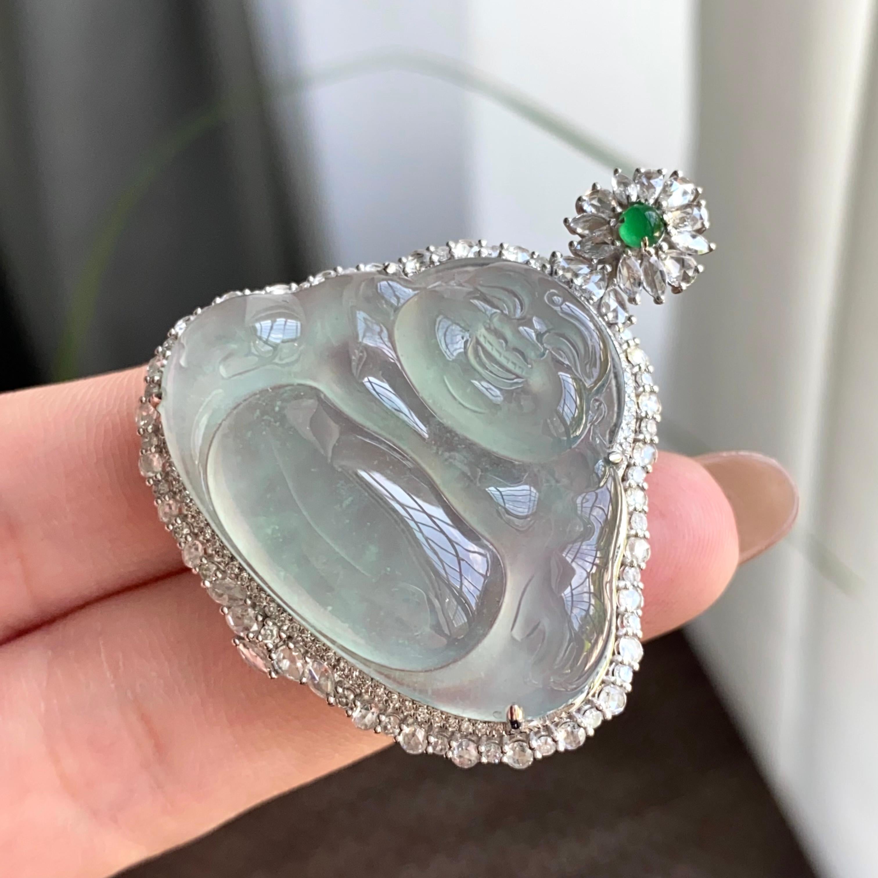 18k金钻镶冰种晴底佛公吊坠（yc263866）