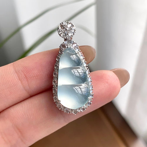 18k金钻镶冰玻种白月光福豆吊坠（yc262712）