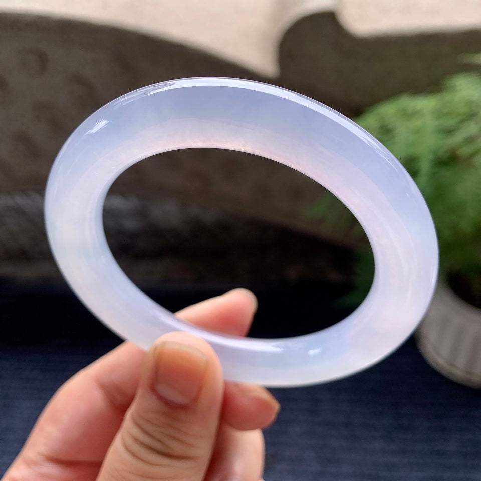 糯冰种淡紫罗兰圆条手镯（56mm）（yc101272）