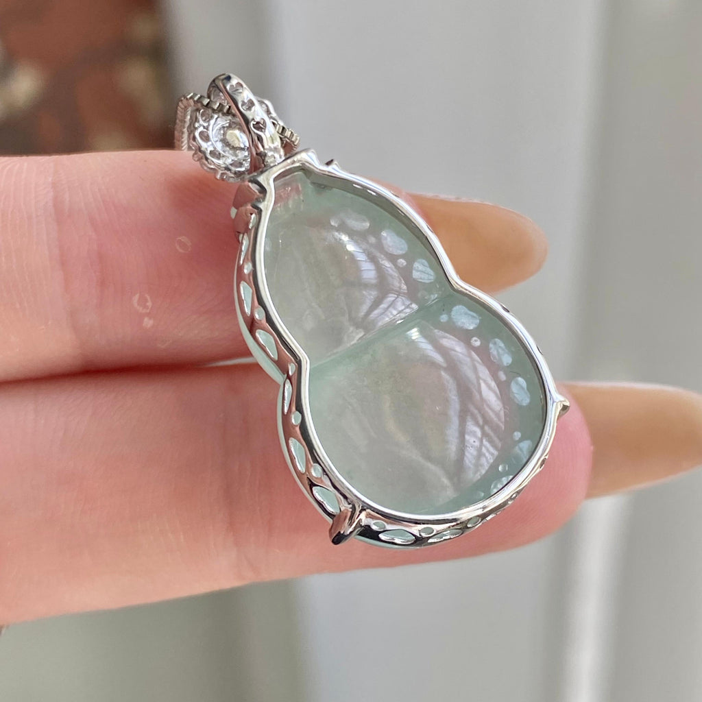 18k金钻镶冰种晴底葫芦吊坠（yc221235）