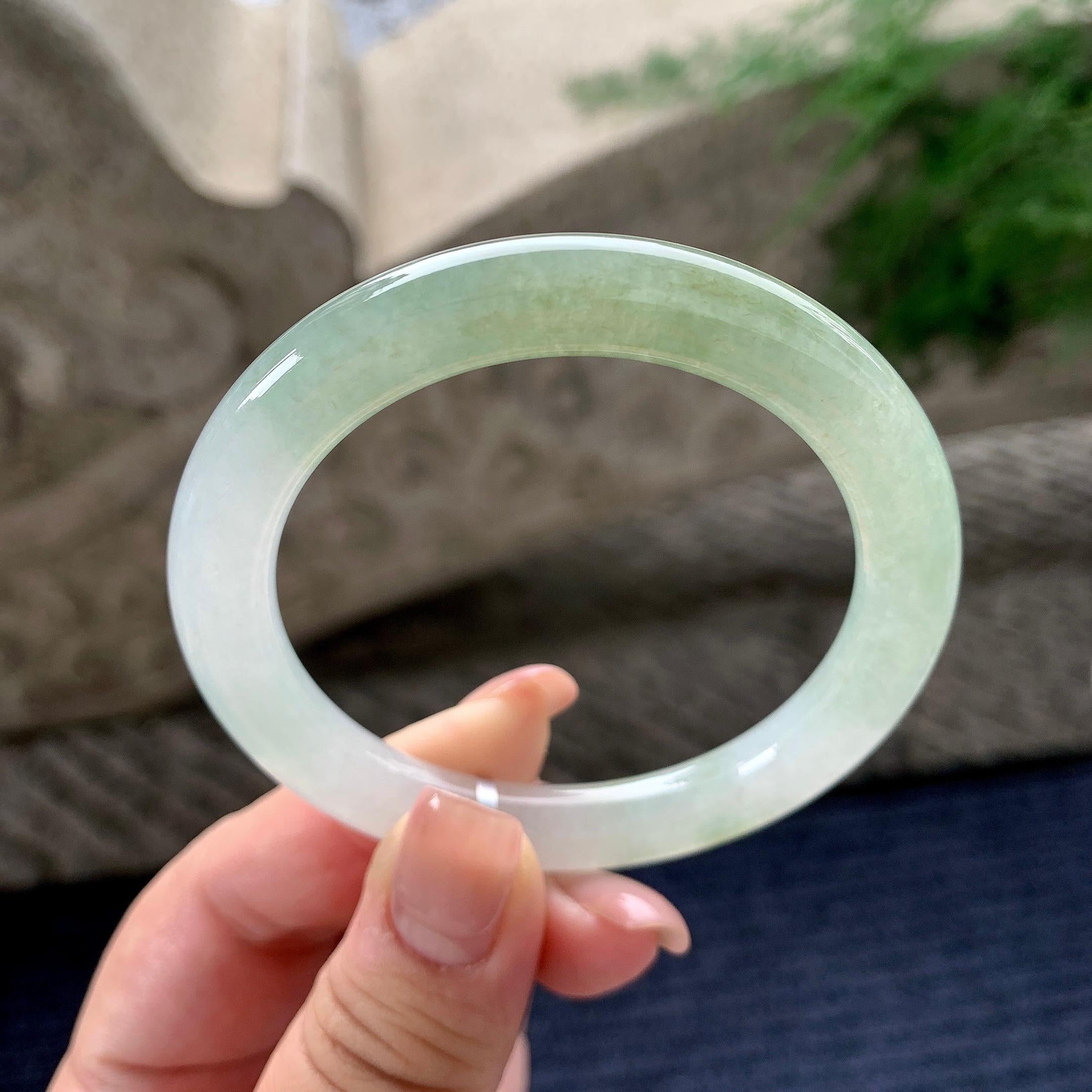 细糯种晴底半山水圆条手镯 53.8圈口 天然缅甸A货翡翠（yc536195）