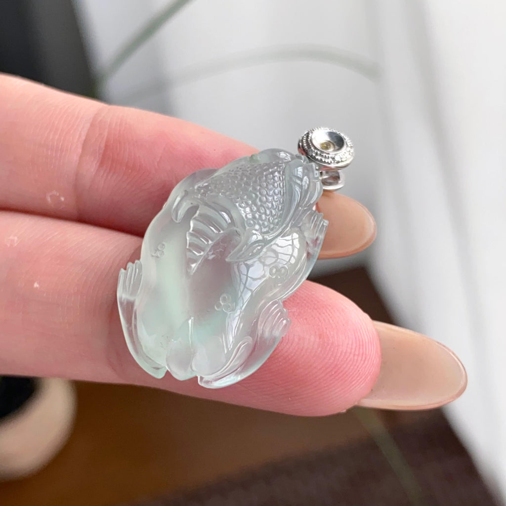 18k金钻镶冰种淡晴底貔貅吊坠（yc250174）