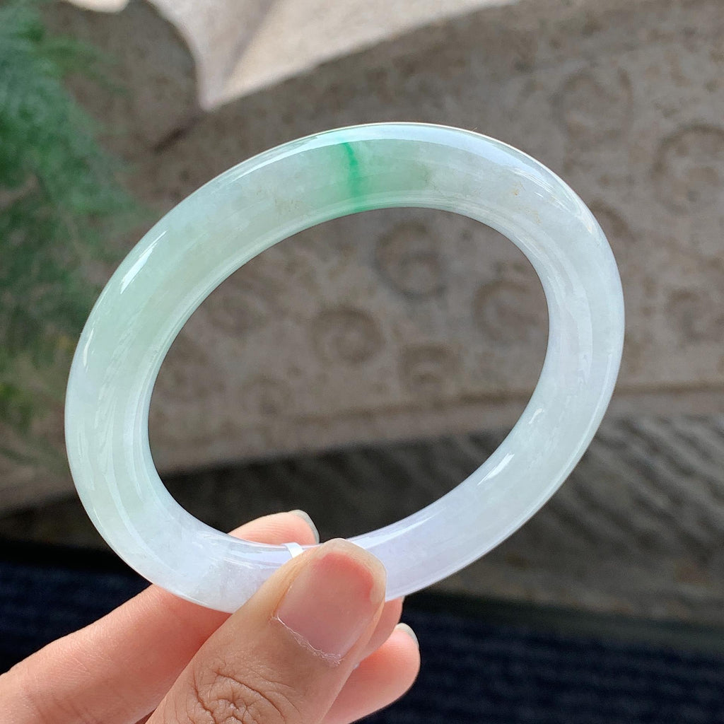 细糯种 白底青圆条手镯 56.5圈 天然缅甸A货翡翠（yc699550）